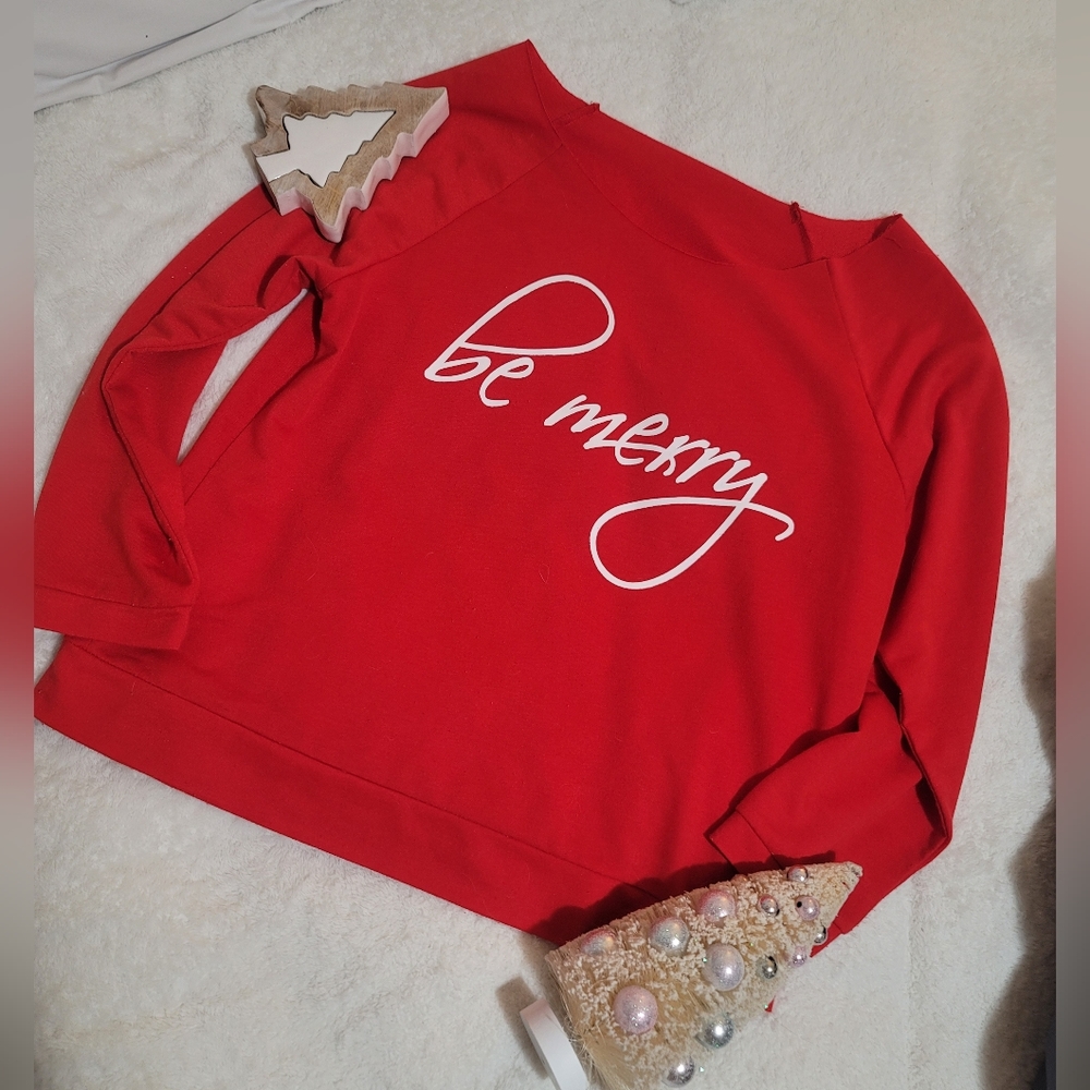 ♥️Festive Be Merry Shirt, off the shoulder red, small. Very fun, and comfy 😊 ♥️